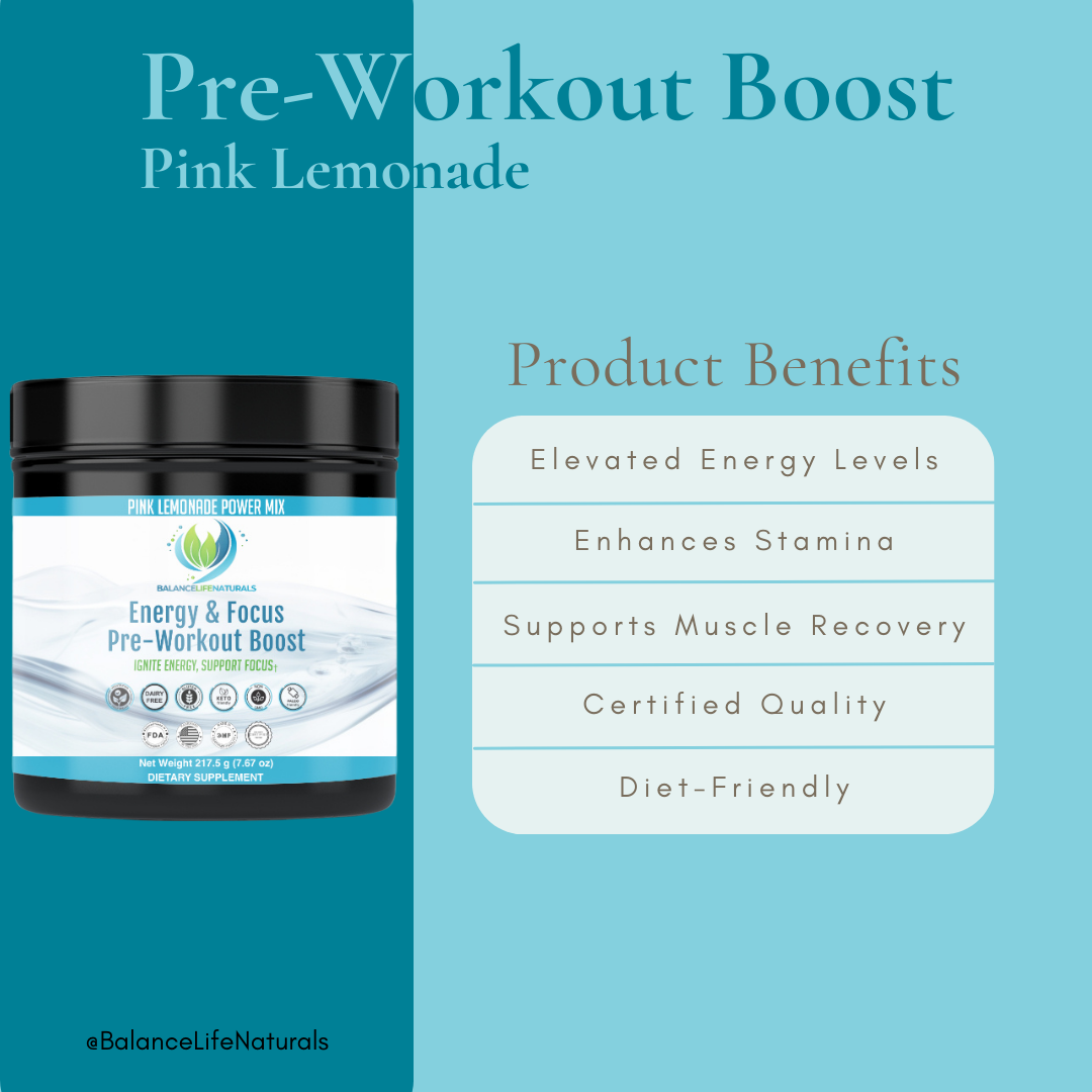 Pre-Workout Energy and Focus - Pink Lemonade - Energy & Focus Pre-Workout Boost - Ignite Energy, Sharpen Focus